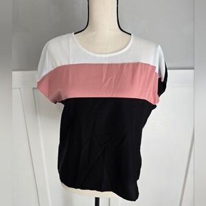 Shein Color Block Women's Top - Pink, White, and Black Sz S